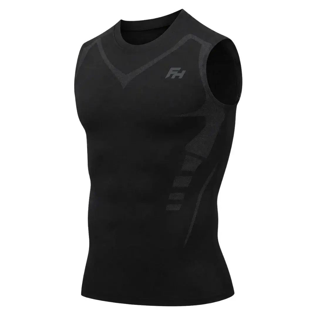 Schwarzes ärmelloses Shirt für Männer, ideal um den Bauchansatz kaschieren als Mann: Tipps für eine glattere Silhouette.