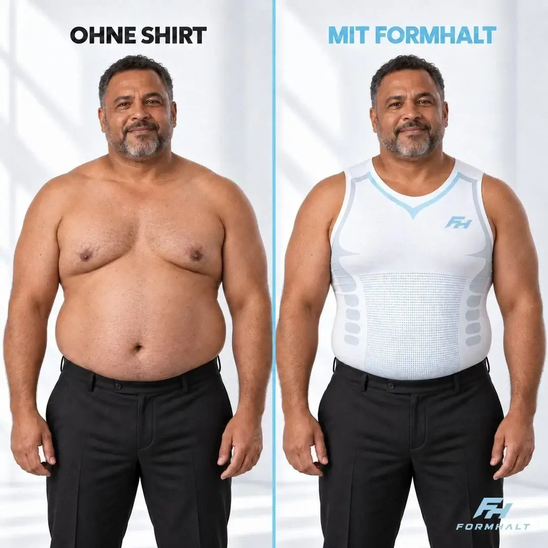 Kompressions T-Shirt Herren: So findest du den passenden Sitz - Vorher und nachher Bild eines Mannes mit und ohne Kompressionsshirt.