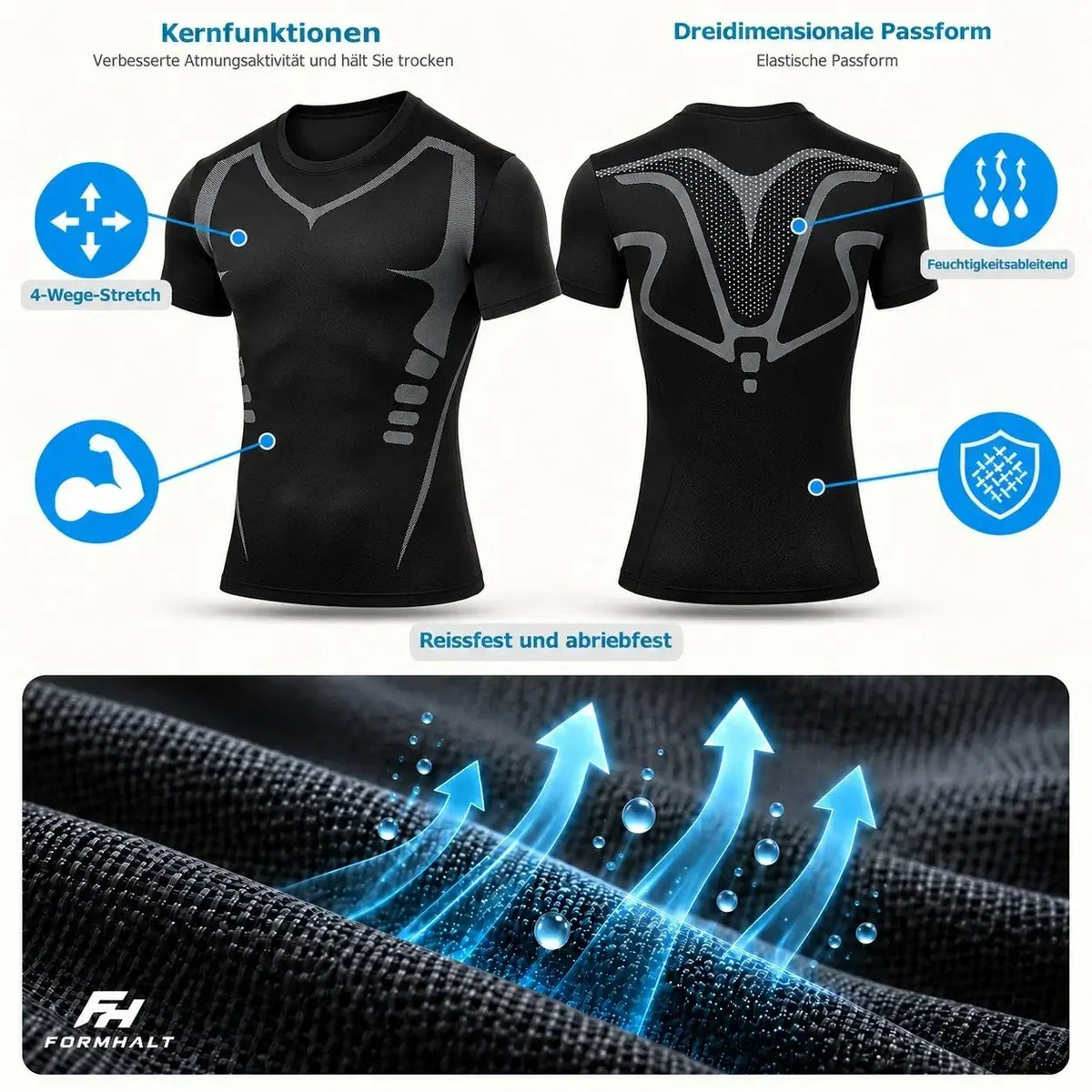 Bauchfett mit Kleidung verstecken: Tipps für Männer - Funktionsshirt mit 4-Wege-Stretch für optimale Passform und Atmungsaktivität.