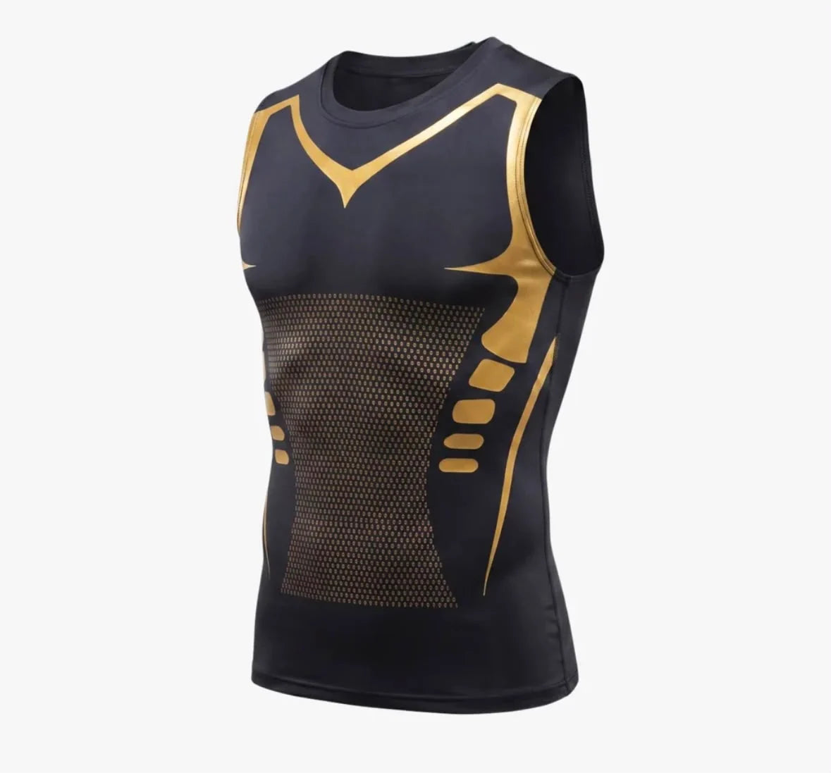 FORMHALT CORE Tank – Kompressions-Tanktop für Herren in Schwarz mit goldenen Akzenten, Frontansicht.