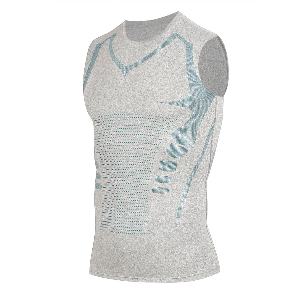 FORMHALT CORE Tank – Kompressions-Tanktop für Herren in Grau mit blauen Akzenten, Frontansicht.