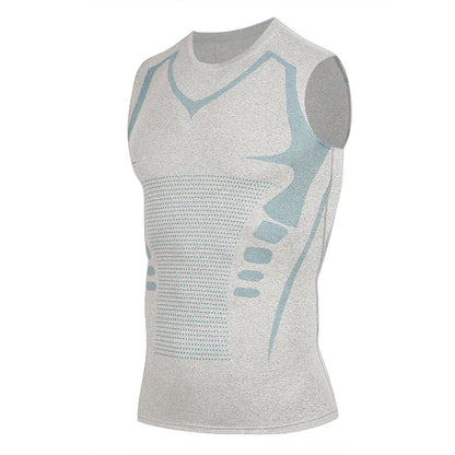 FORMHALT CORE Tank – Kompressions-Tanktop für Herren in Grau mit blauen Akzenten, Frontansicht.