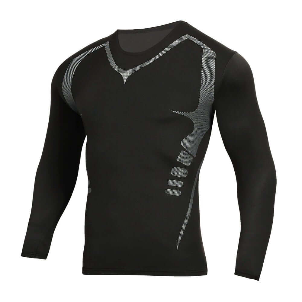 Kompressions-Langarmshirt für Herren in Schwarz mit sportlichem Design und körpernahem Schnitt