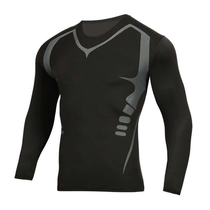 Kompressions-Langarmshirt für Herren in Schwarz mit sportlichem Design und körpernahem Schnitt