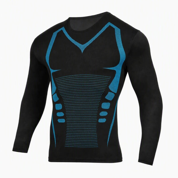 Kompressions-Langarmshirt für Herren – FORMHALT CORE Longsleeve in schwarz mit blauen Details für optimale Passform.