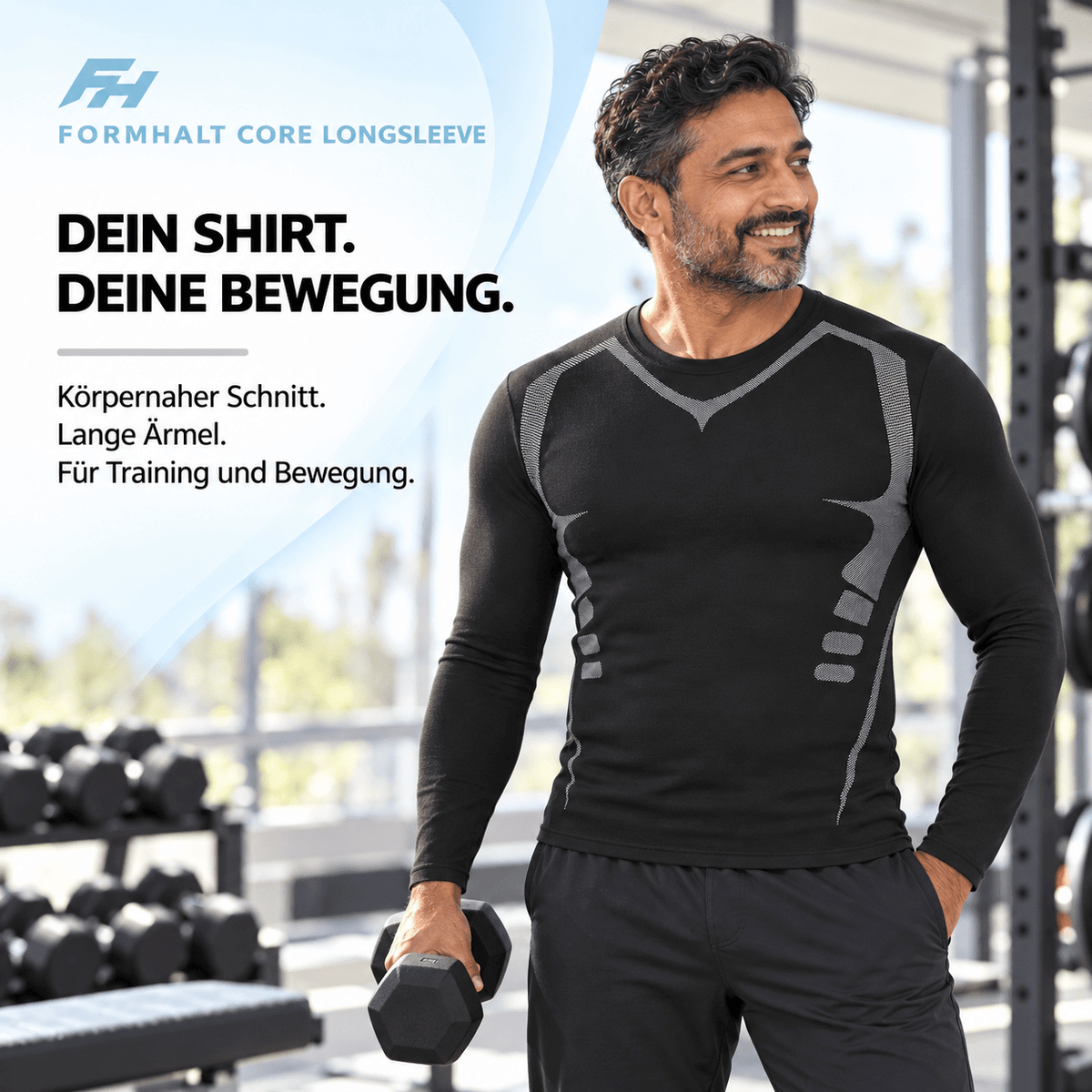 Kompressions-Langarmshirt für Herren von FORMHALT CORE mit körpernahem Schnitt und langen Ärmeln für Alltag und Training.