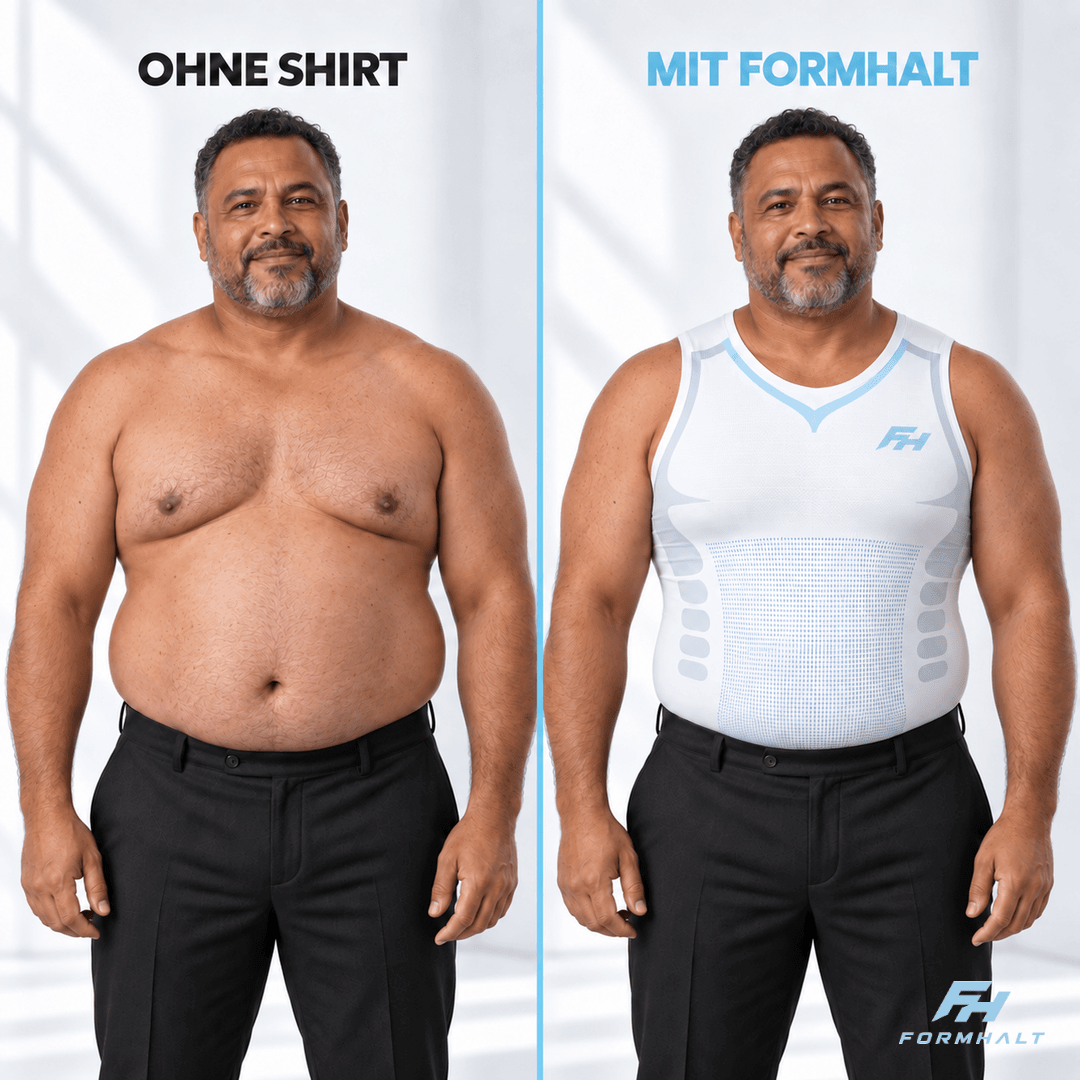 FORMHALT CORE Tank – Kompressions-Tanktop für Herren, Vergleich ohne und mit Shirt.