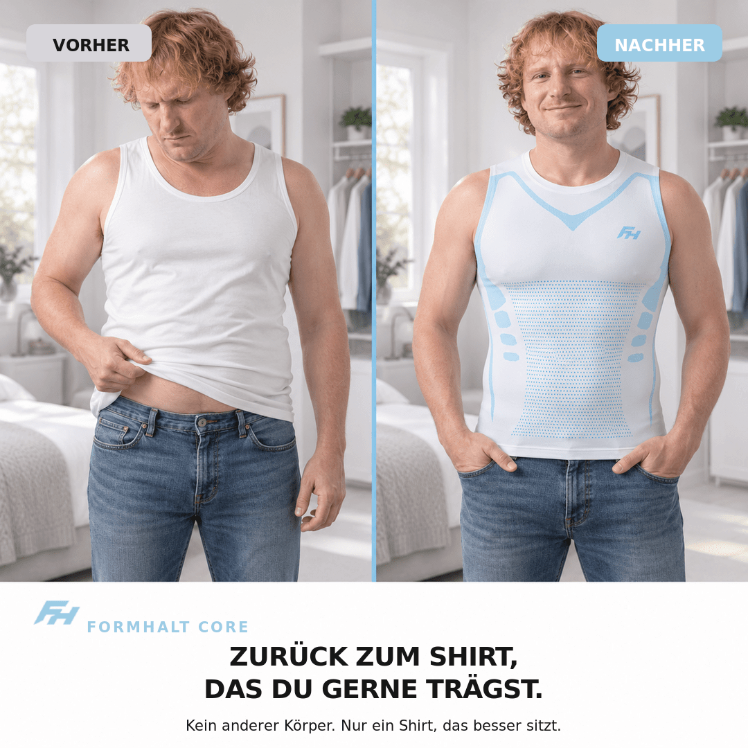 FORMHALT CORE Tank – Kompressions-Tanktop für Herren, Vorher-Nachher-Bild eines Mannes in Kompressions-Tanktop.