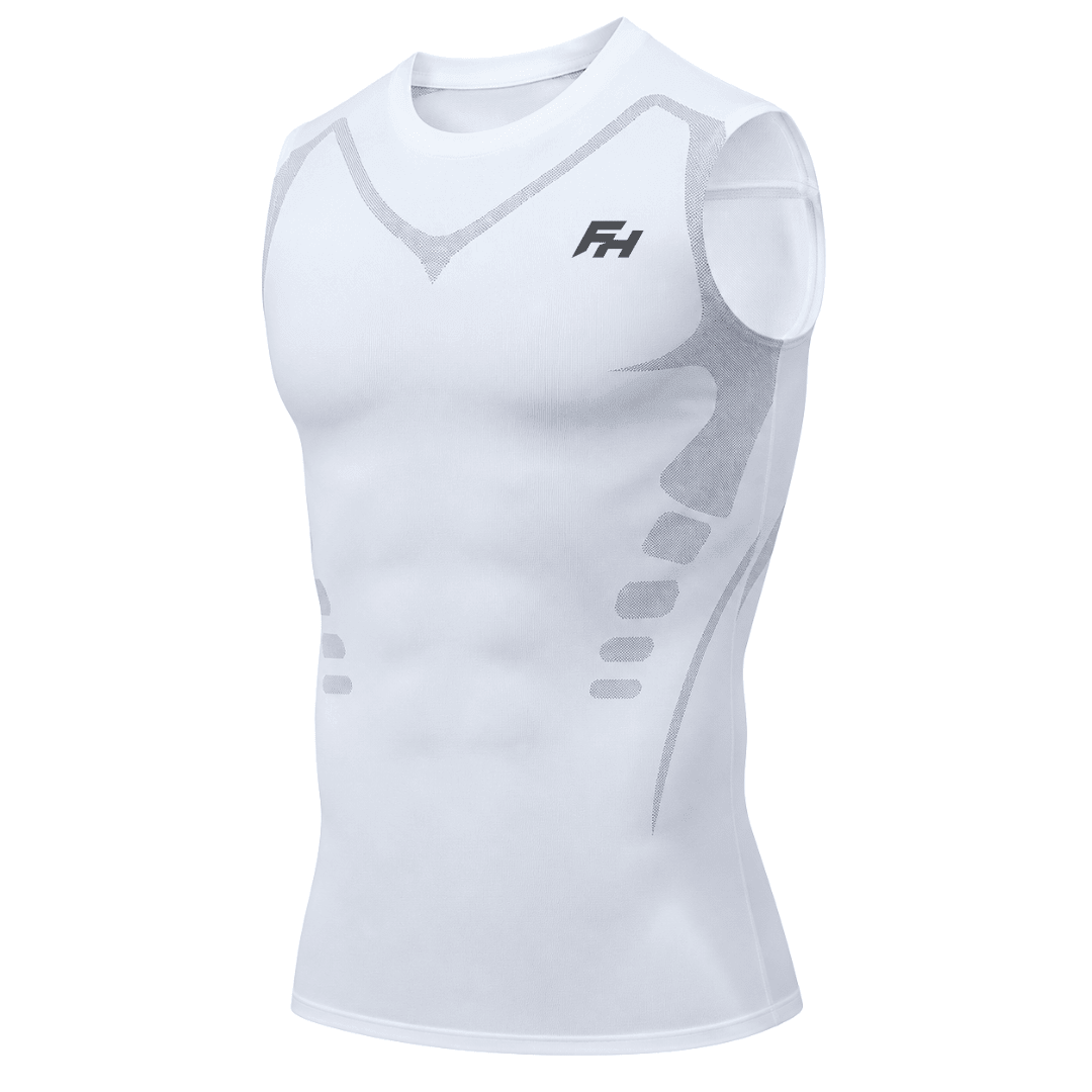 FORMHALT CORE Tank – Kompressions-Tanktop für Herren in Weiß mit funktionalem Design und ärmellos Schnitt.