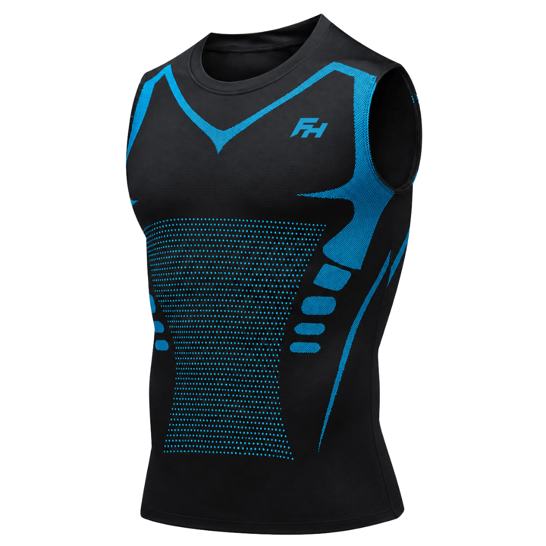 FORMHALT CORE Tank – Kompressions-Tanktop für Herren in Schwarz und Blau mit funktionalem Design.