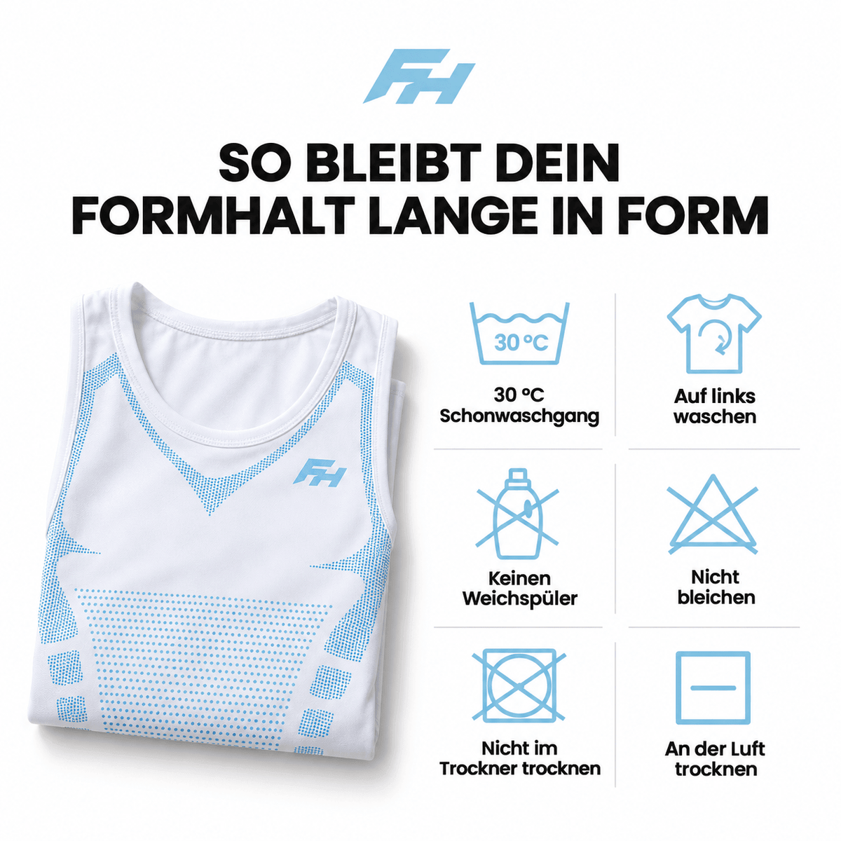 FORMHALT CORE Tank – Kompressions-Tanktop für Herren Pflegehinweise und Pflegeetikett