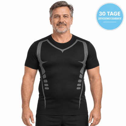 FORMHALT CORE Tee - Kompression T-Shirt für Herren in Schwarz, моделнист мужчина с короткими рукавами на белом фоне.