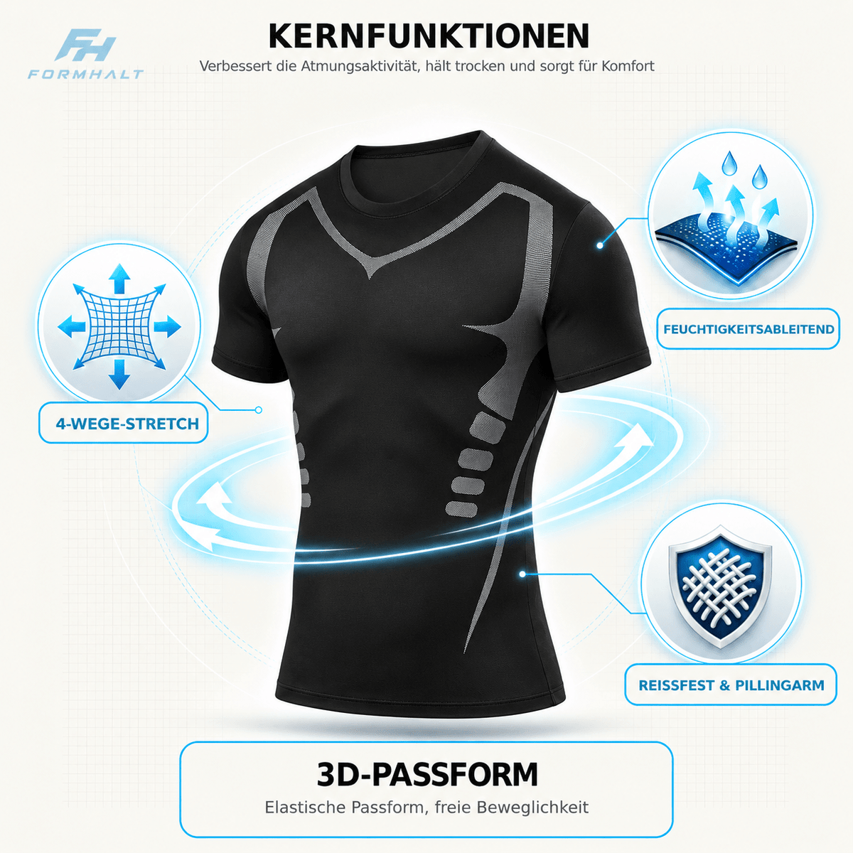 FORMHALT CORE Tee - Kompression T-Shirt für Herren mit 3D-Passform und 4-Wege-Stretch für optimalen Komfort.